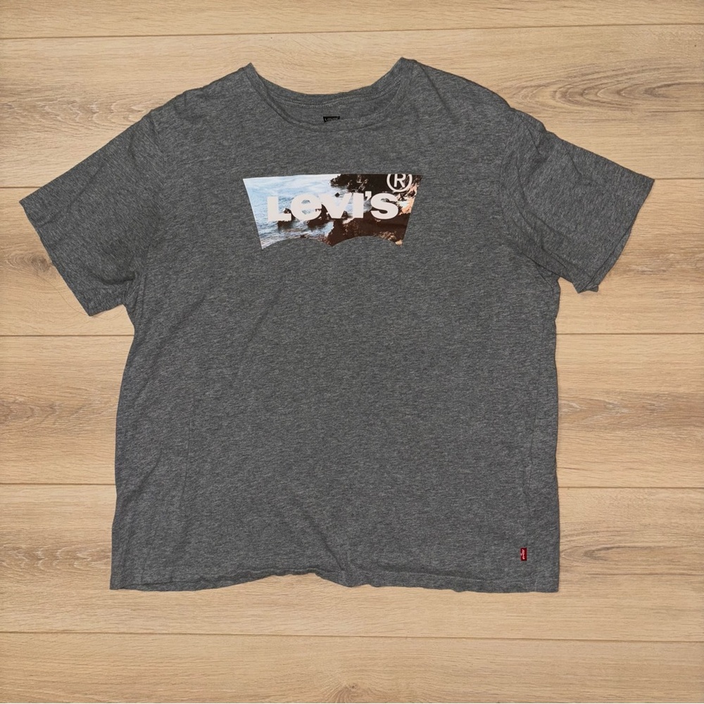 LEVI'S XL Housemark Retro Batwing Beach Graphic Short Sleeve Grey Tee